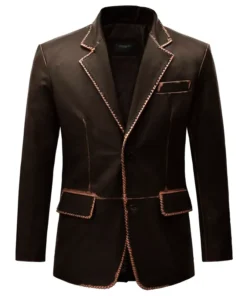 Men Dark Brown Leather Blazer