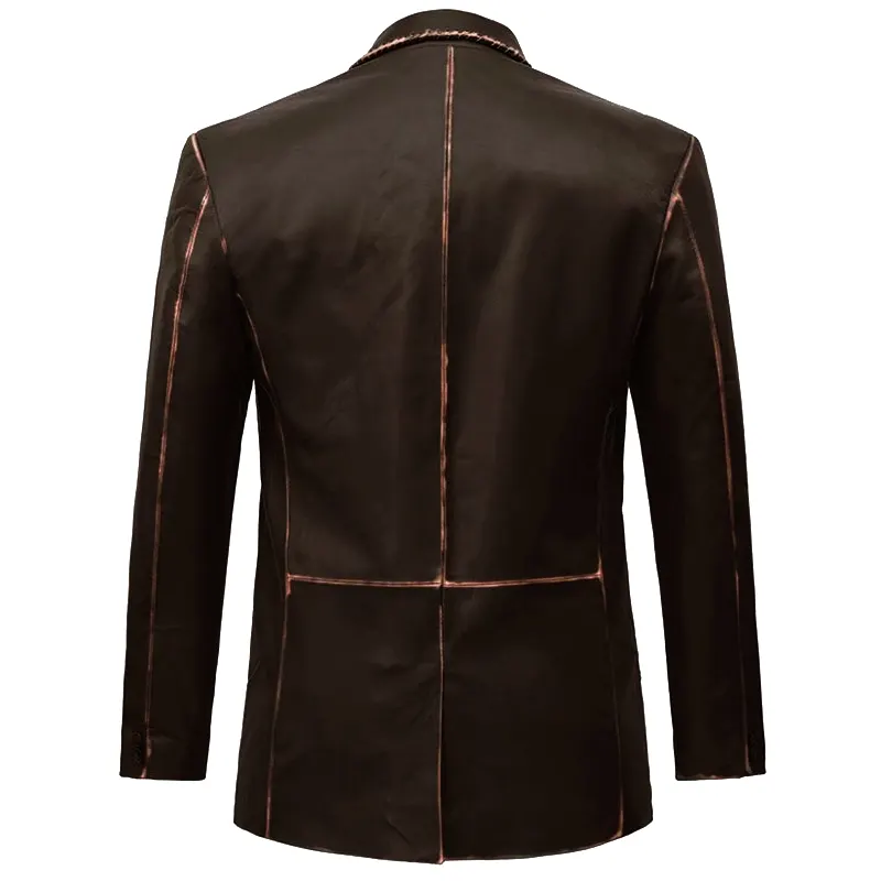 Men Dark Brown Leather Blazer - Image 2