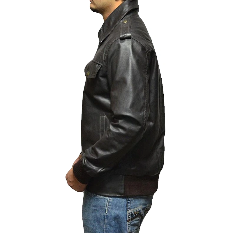 Willy Black Bomber Leather Jacket For Men - Image 2