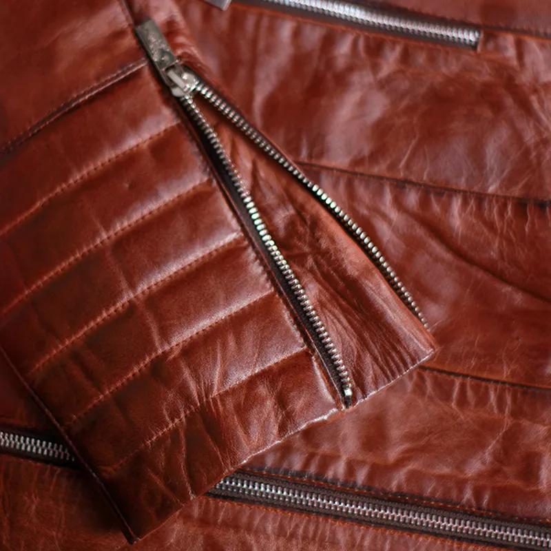 Men's Classic Cafe Racer Motorcycle Leather Jacket - Image 4