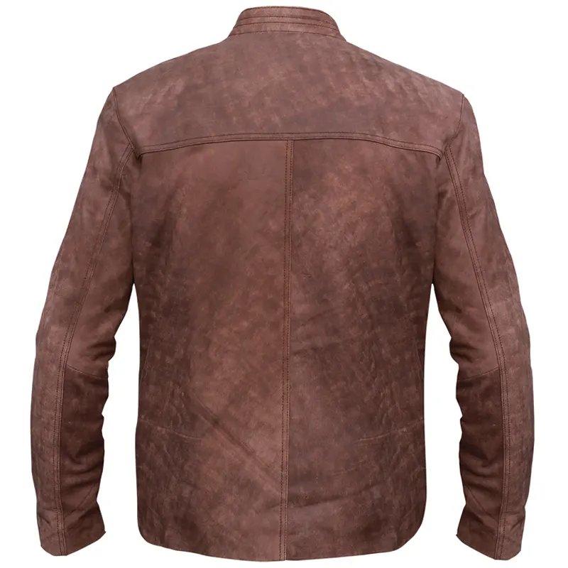 Men's Fashion Distressed Light Brown Leather Jacket - Image 3