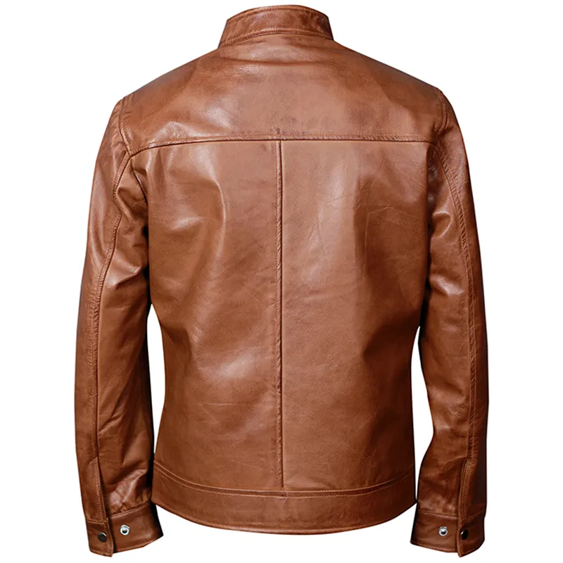 Men's Ionic Brown Biker Genuine Leather Jacket - Image 3