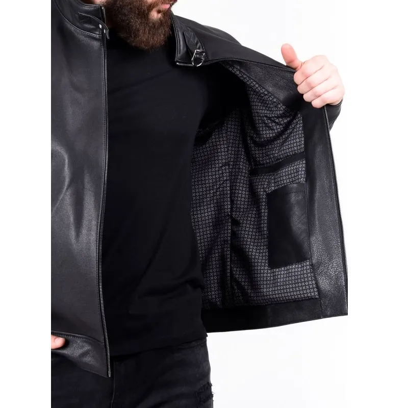 Men's Genuine Leather Biker Jacket - Image 4
