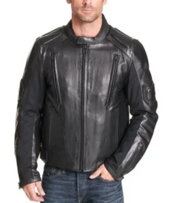 Men Padded Black Biker Leather Jacket