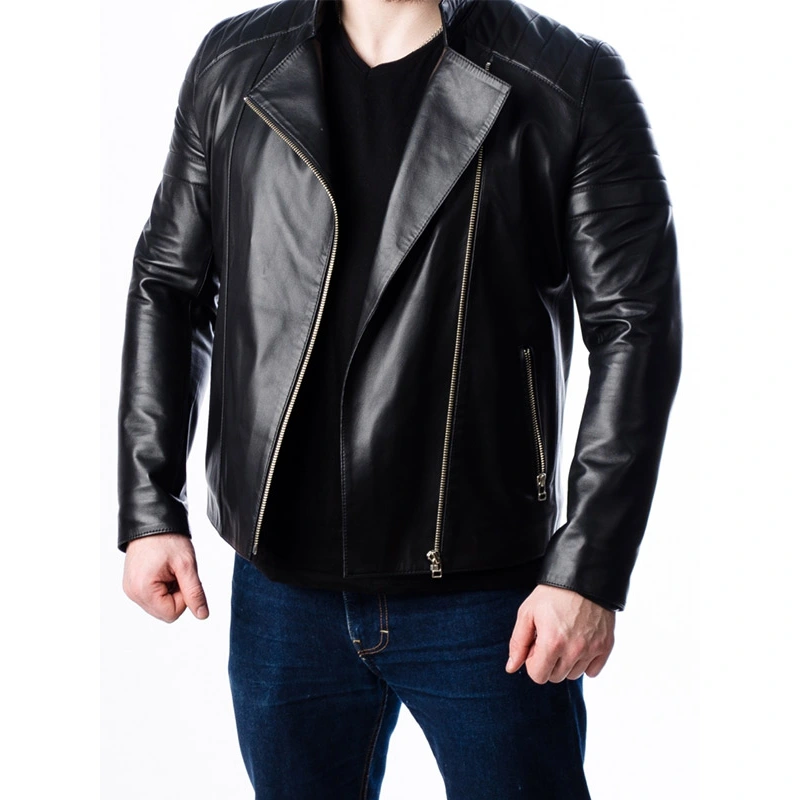 Men Quilted Motorcycle Leather Jacket - Image 2