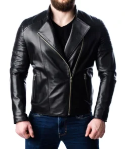 Men Quilted Motorcycle Leather Jacket