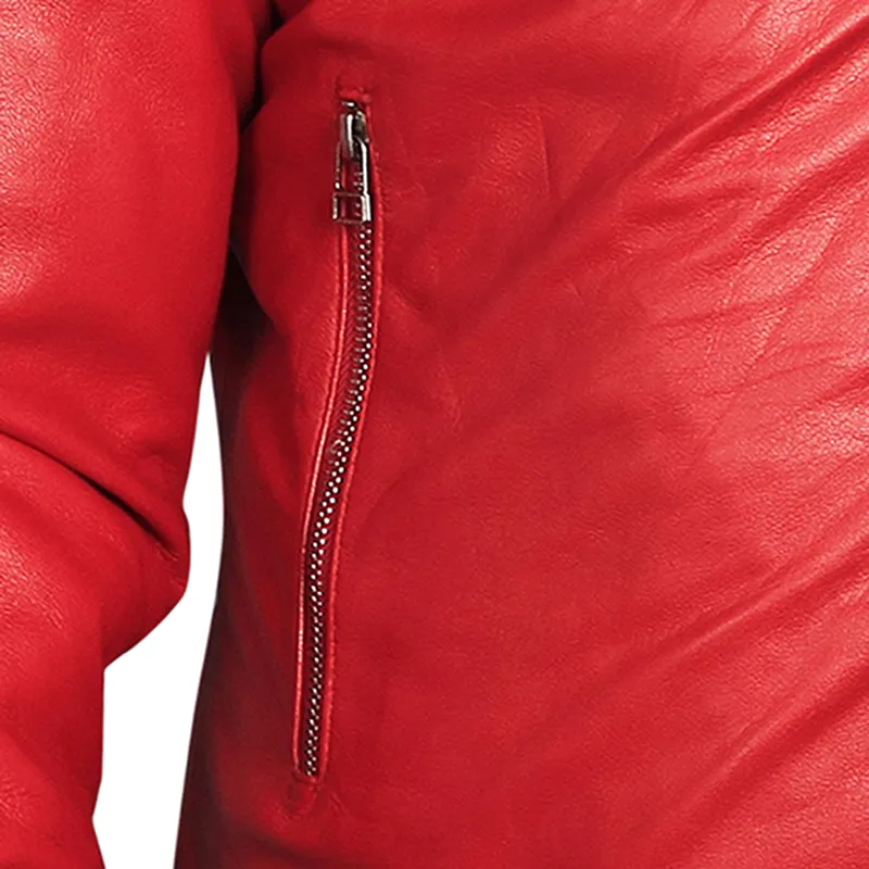 Men's Red Shearling Leather Jacket - Image 3