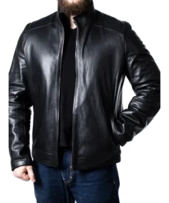 Men Sheepskin Black Leather Biker Jacket