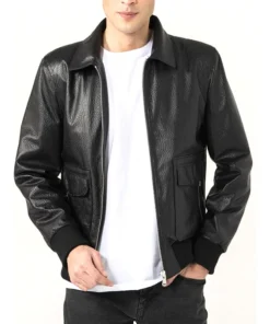 Men's Shirt Collar Black Leather Jacket