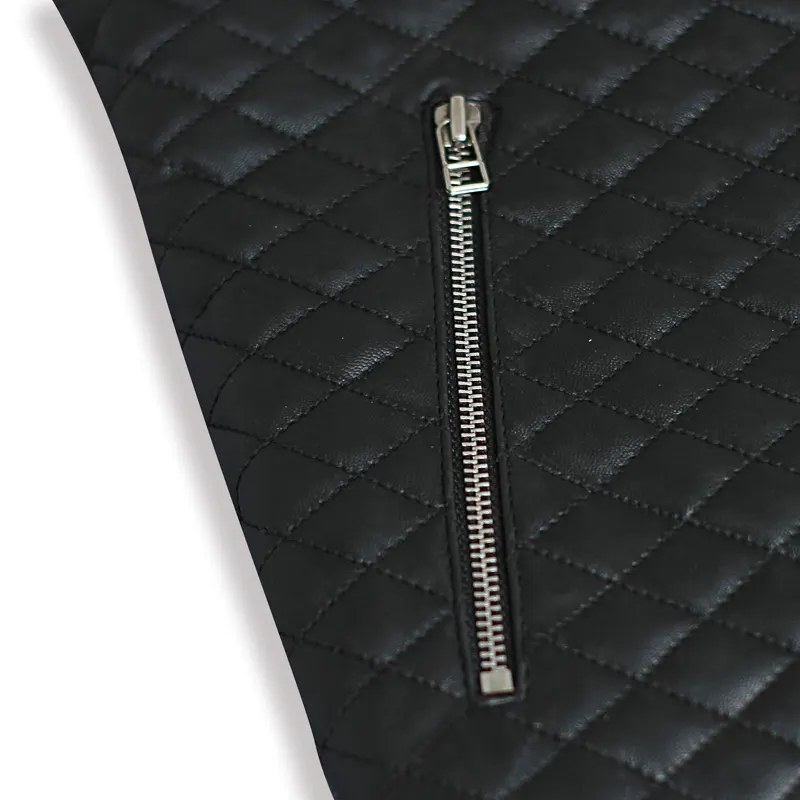 Men's Diamond Quilted Black Motorcycle Bomber Jacket - Image 4