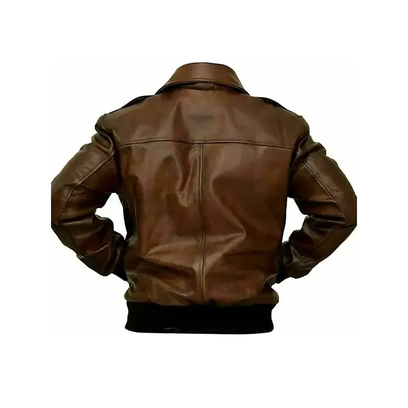 Mens A2 Aviator Flight US Navy Bomber Distressed Chocolate Brown Genuine Leather Jacket - Image 3