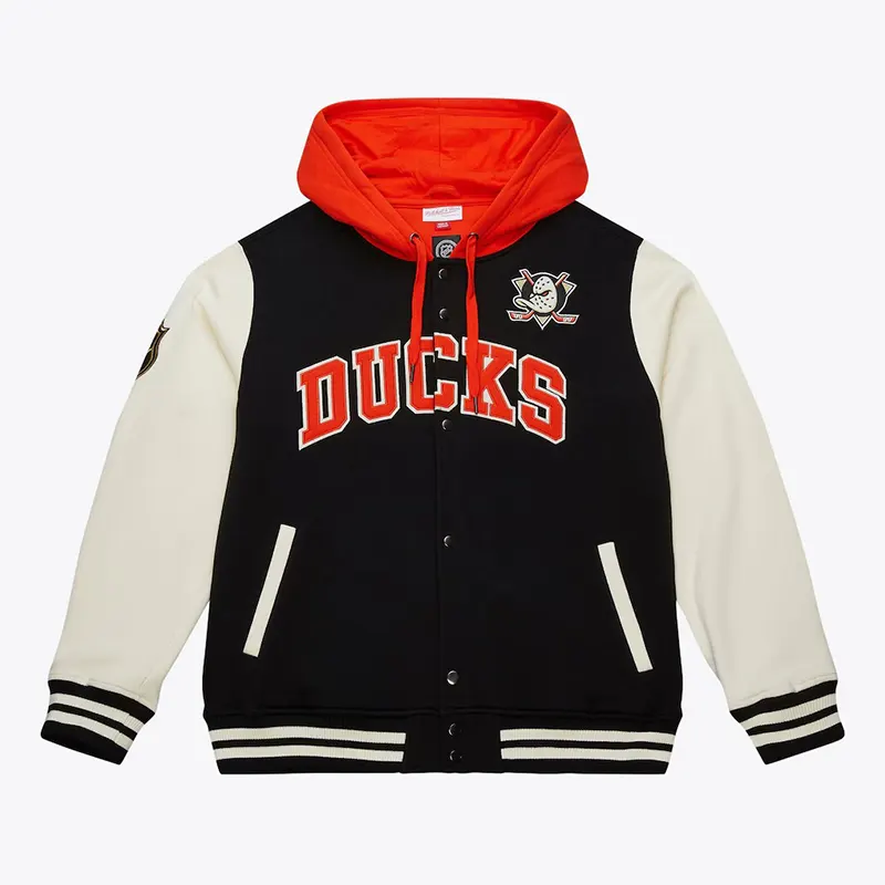 Mens Anaheim Ducks Mitchell & Ness Courtside Varsity Jacket - Image 2