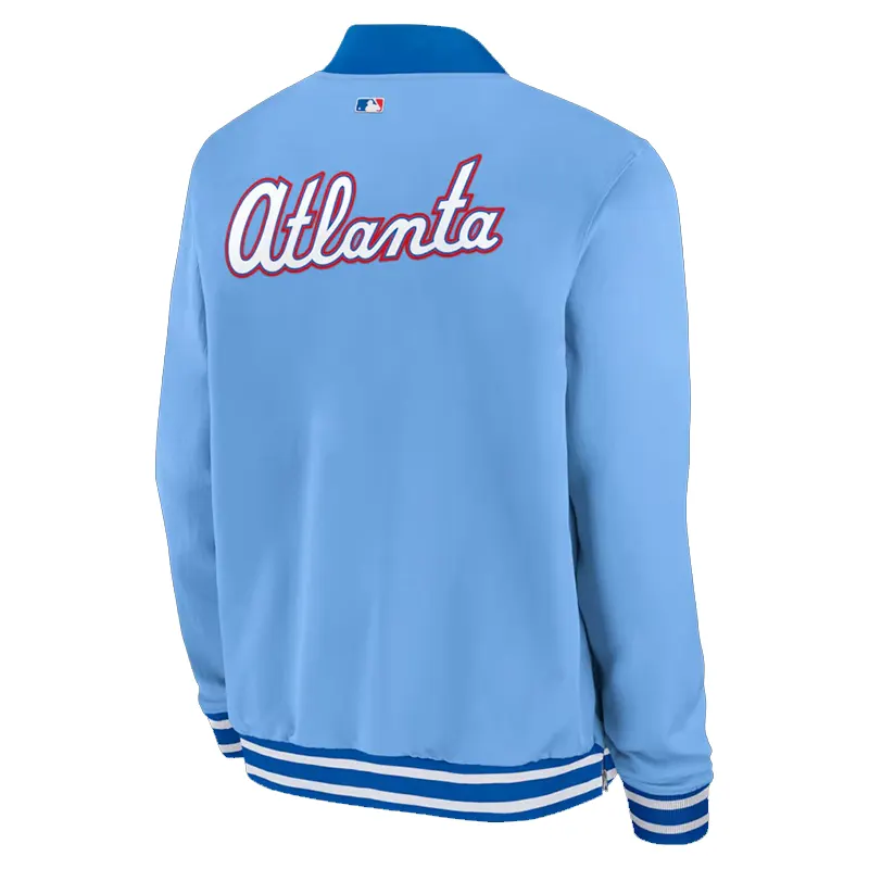 Mens Atlanta Braves Nike Light Blue Full-Zip Bomber Jacket - Image 2