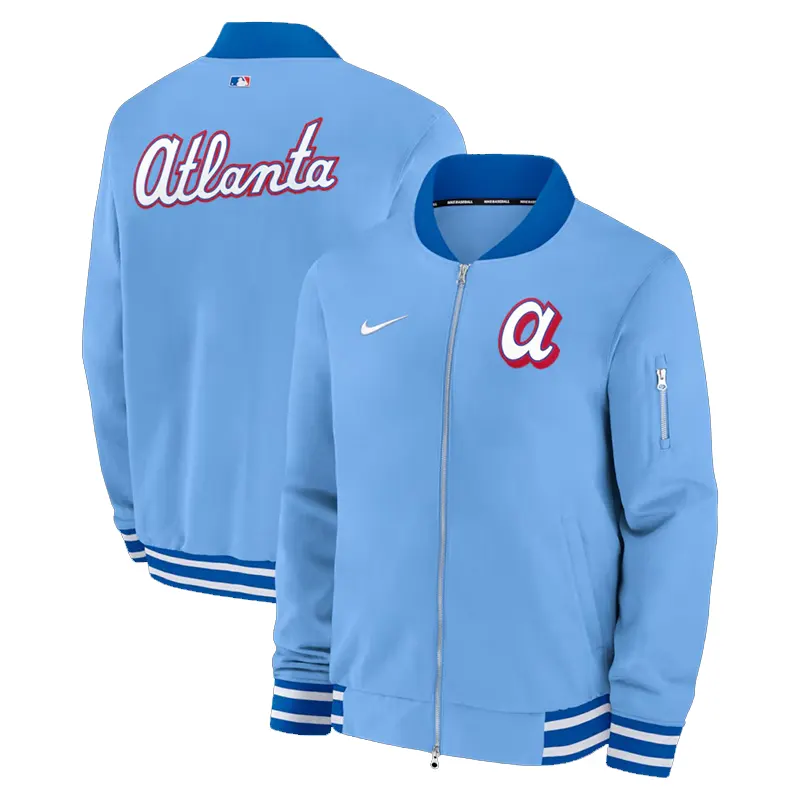Mens Atlanta Braves Nike Light Blue Full-Zip Bomber Jacket - Image 3