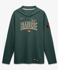 Mens Baltimore Orioles Nike Green 2026 City Connect Dri-FIT Long Sleeve Hooded T-Shirt