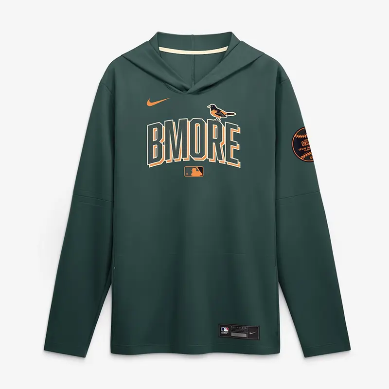 Mens Baltimore Orioles Nike Green 2026 City Connect Dri-FIT Long Sleeve Hooded T-Shirt