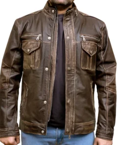 Men's Biker Cafe Moto Racer Brown Genuine Leather Jacket