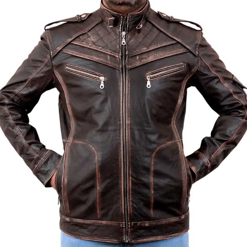 Men's Retro Biker Style Genuine Leather Jacket - Image 2