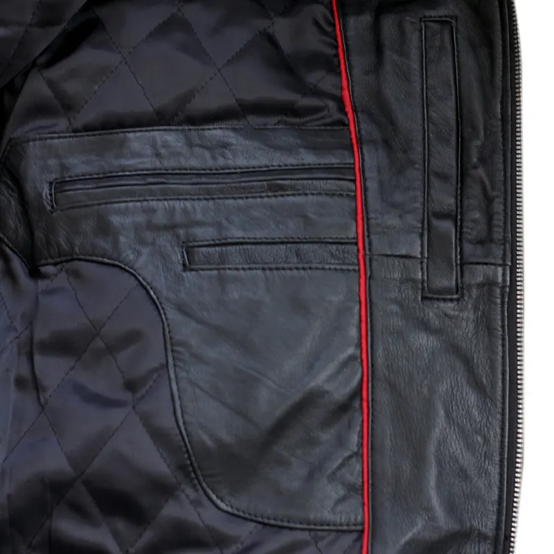 Men's Cafe Racer Black Classic Biker Leather Jacket - Image 6