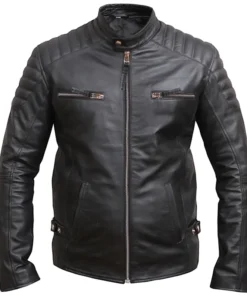 Men's Black Distressed Leather Biker Motorcycle Jacket