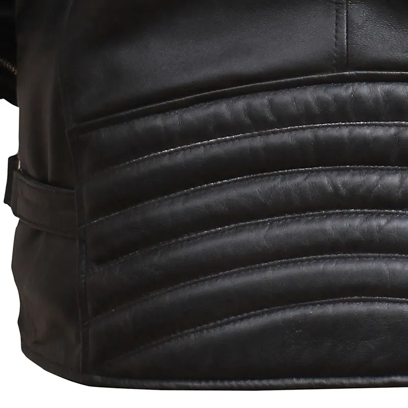 Men's Black Distressed Leather Biker Motorcycle Jacket - Image 3