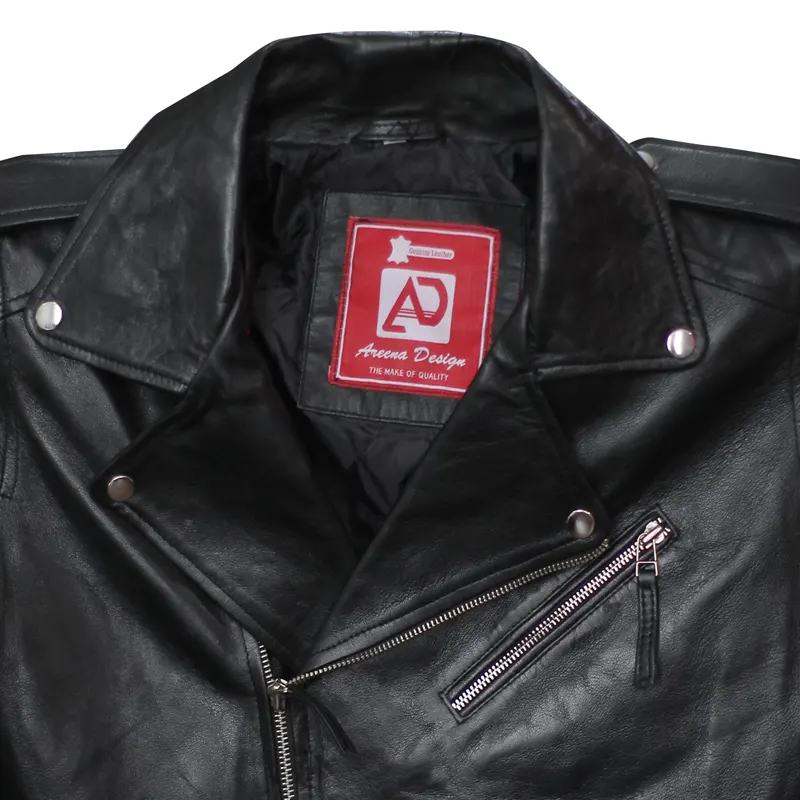Men's Slim Fit Biker Style Leather Jacket - Image 6
