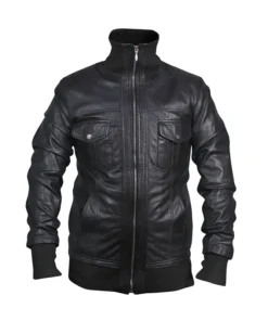 Men's Black Slim Fit Bomber Biker Leather Jacket