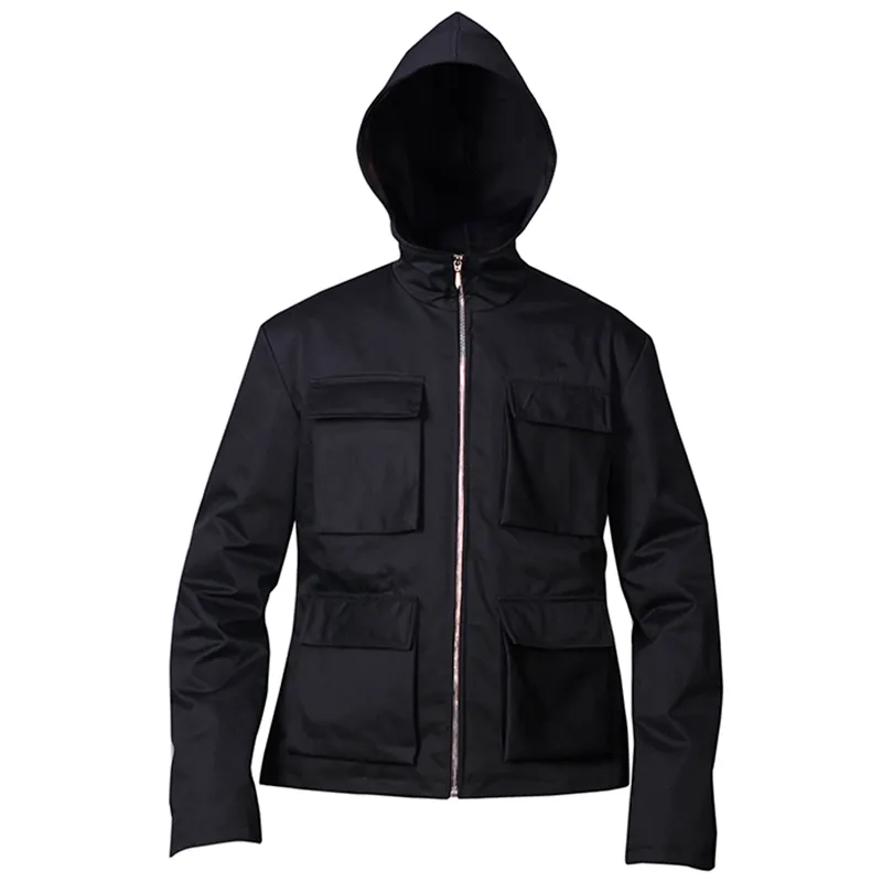 Men's Black Surplus Patch-pocket Shell Cotton Jacket