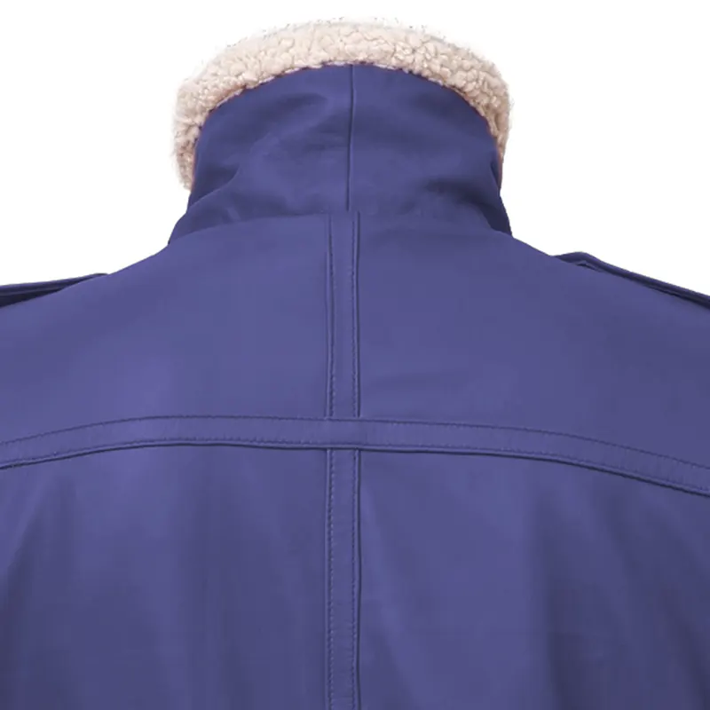 Men's Shearling Collar Leather Jacket - Image 4