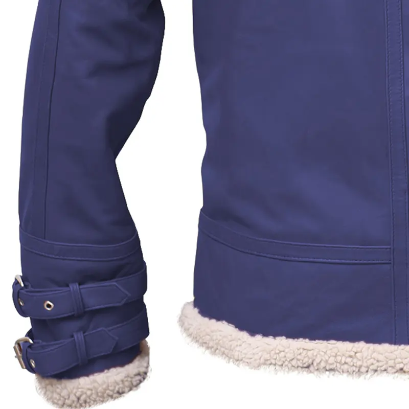 Men's Shearling Collar Leather Jacket - Image 3