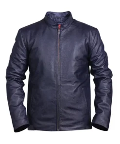 Men's Blue Motorcycle Trendy Leather Jacket