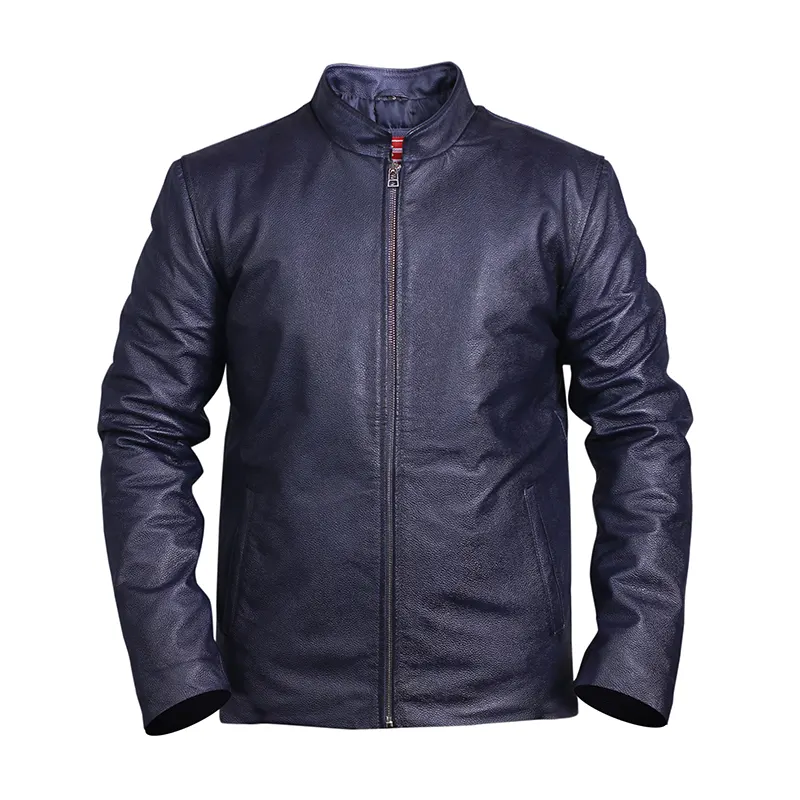 Men's Blue Motorcycle Trendy Leather Jacket
