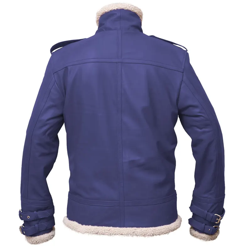 Men's Shearling Collar Leather Jacket - Image 2