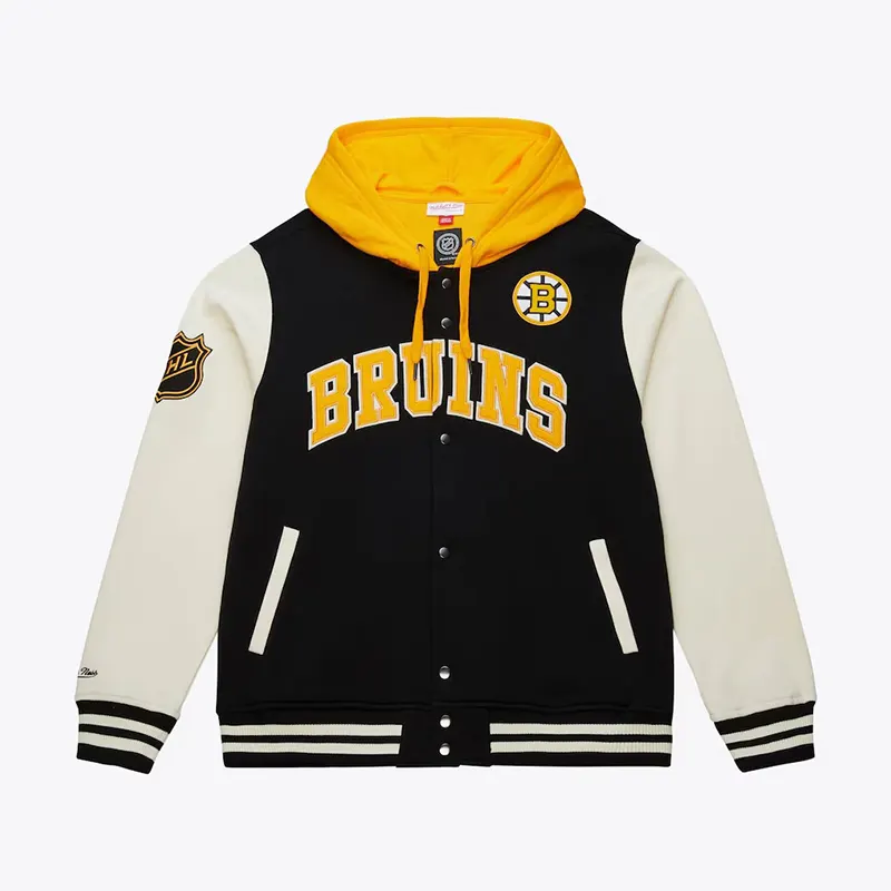 Mens Boston Bruins Mitchell & Ness Courtside Varsity Jacket - Image 2