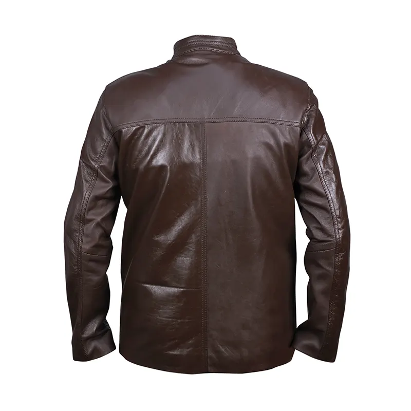 Dark Brown Men's Casual Leather Jacket - Image 2