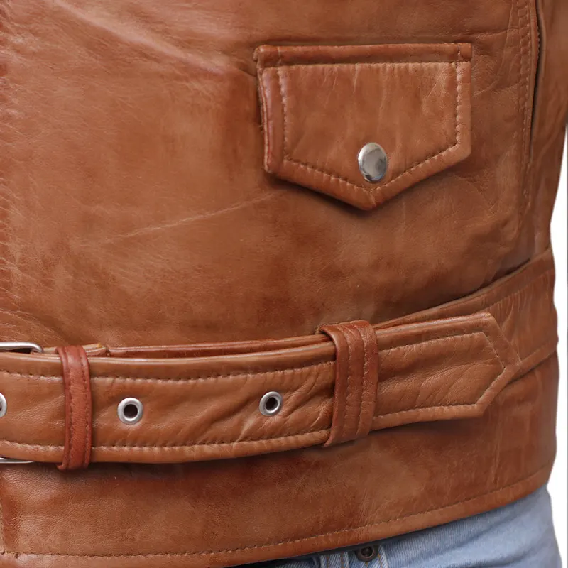 Infinity Men's Slim Fit Cross Zip Brando Leather Jacket - Image 5