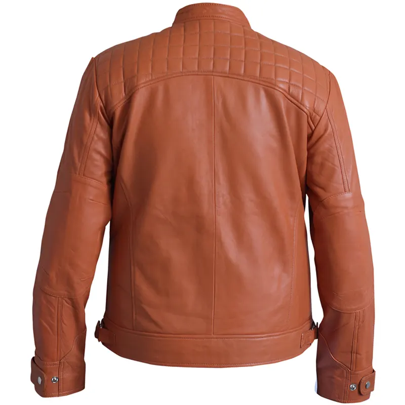 Vintage Brown Diamond Design Biker Leather Jacket - Image 2