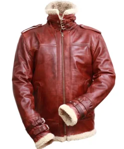 Men's Brown Shearling Stand Collar Real Leather Jacket