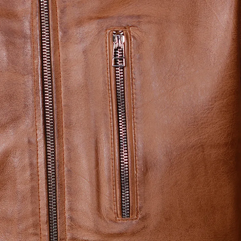 Men's Ionic Brown Biker Genuine Leather Jacket - Image 6