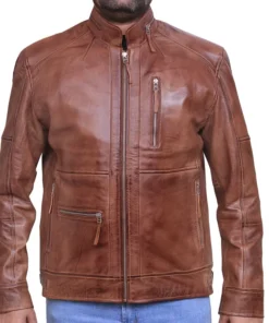 Men's Brown Vintage Cafe Racer Style Leather Jacket