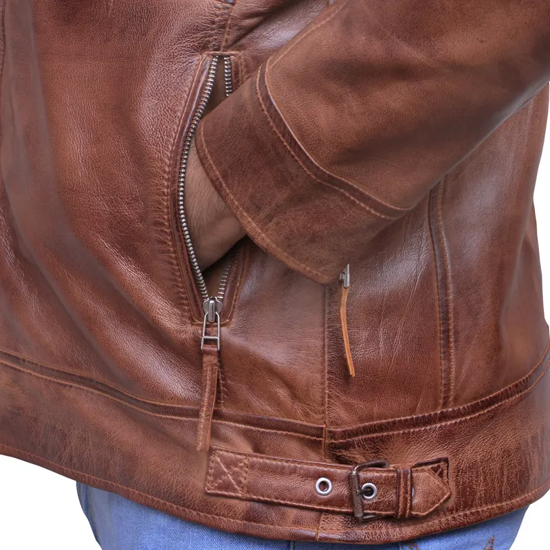 Men's Brown Vintage Cafe Racer Style Leather Jacket - Image 5