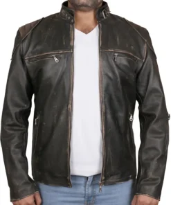 Men's Cafe Racer Padded Leather Jacket