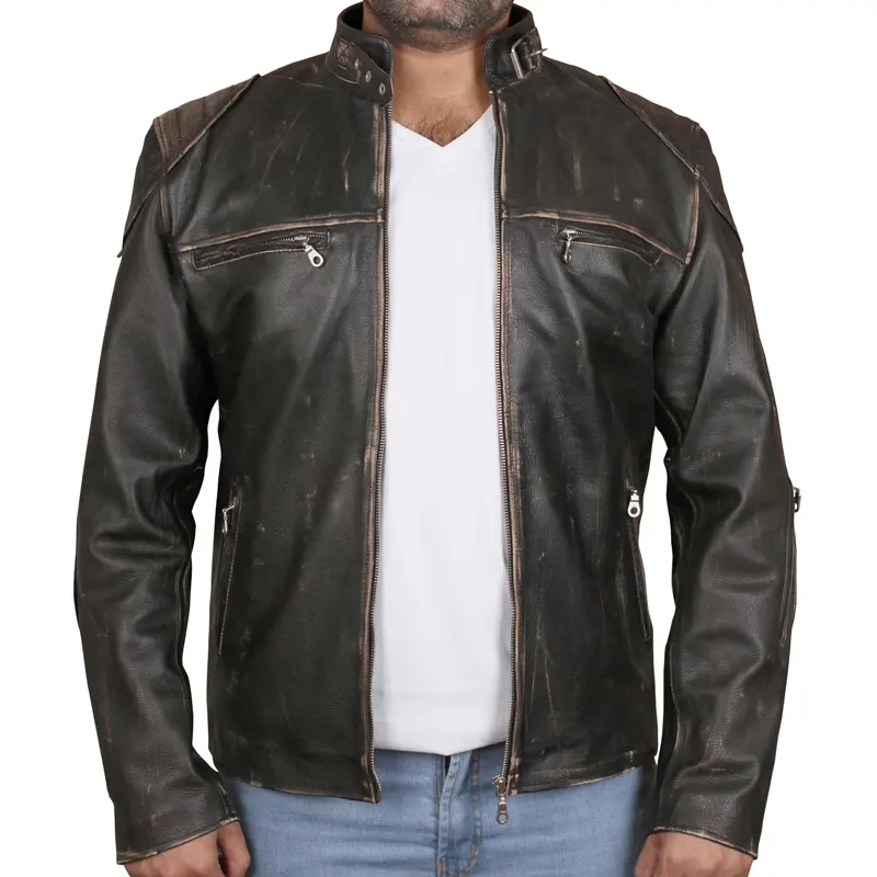 Men's Cafe Racer Padded Leather Jacket