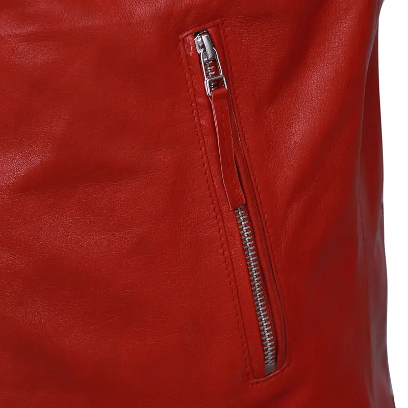 Men's Cafe Racer Red Striped Leather Jacket - Image 6