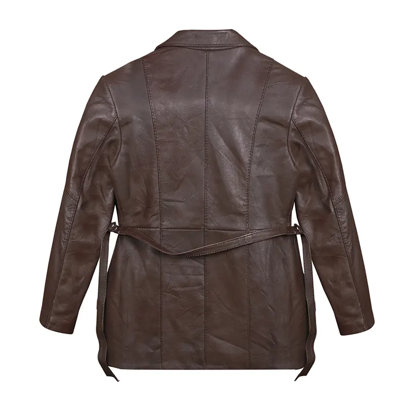 Men's Chocolate Brown Genuine Leather Blazer - Image 2
