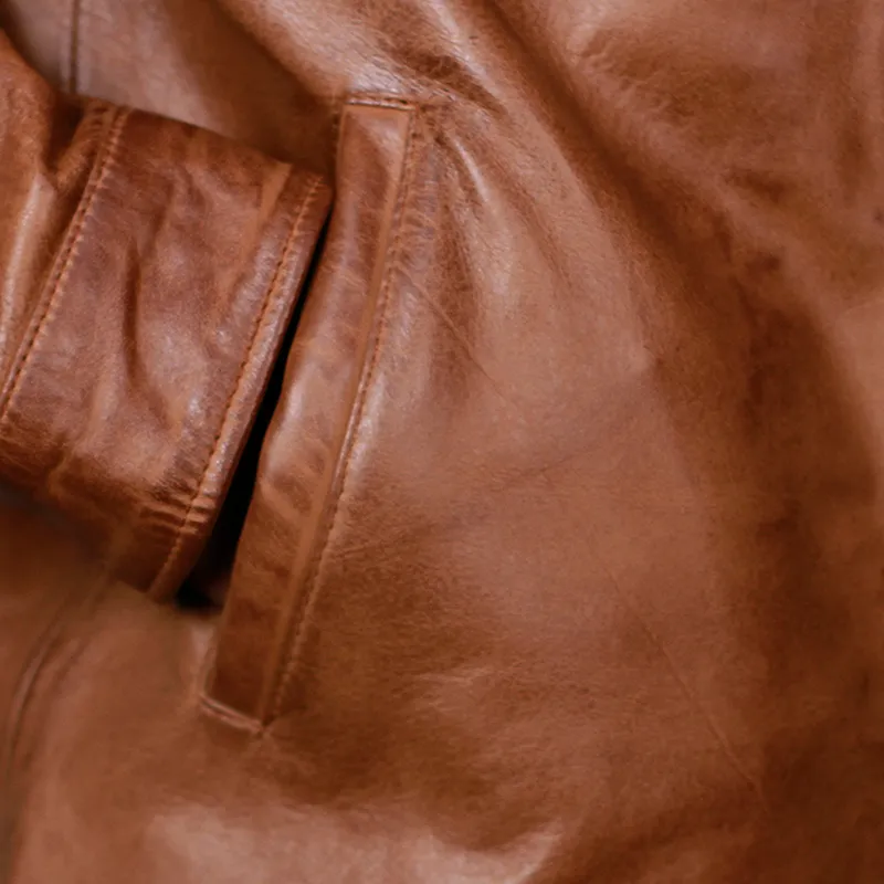 Men's Ionic Brown Biker Genuine Leather Jacket - Image 7