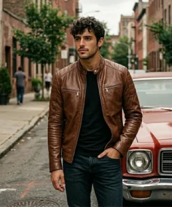 Men's Dark Brown Cafe Racer Leather Jacket