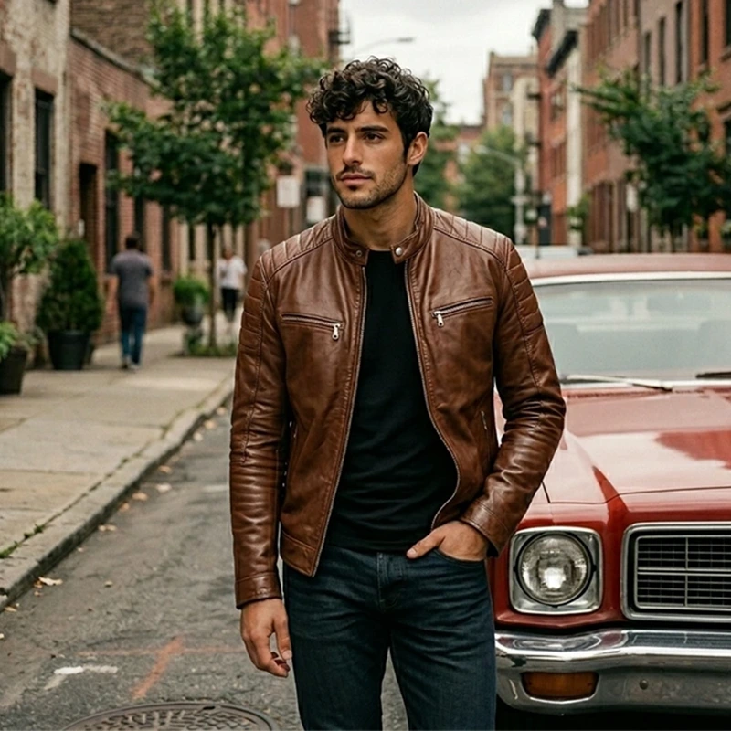 Men's Dark Brown Cafe Racer Leather Jacket