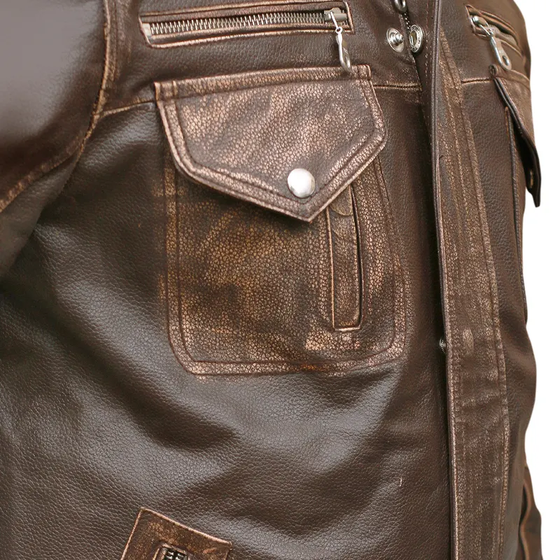 Men's Biker Cafe Moto Racer Brown Genuine Leather Jacket - Image 9