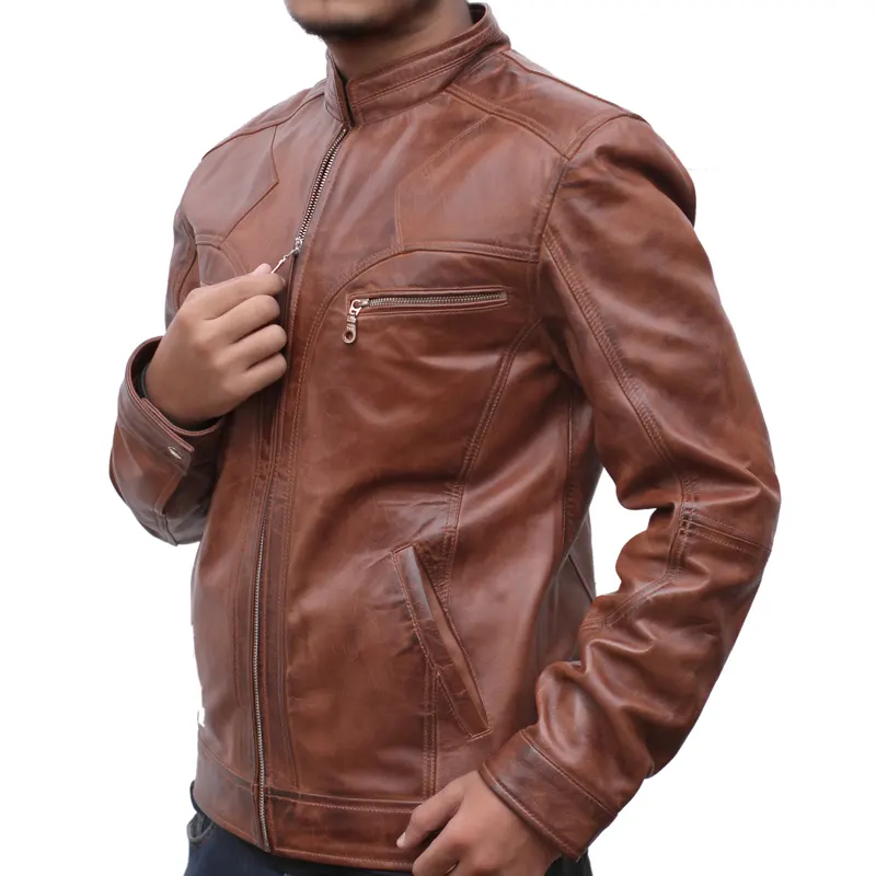Men's J9 Distressed Leather Jacket - Image 4
